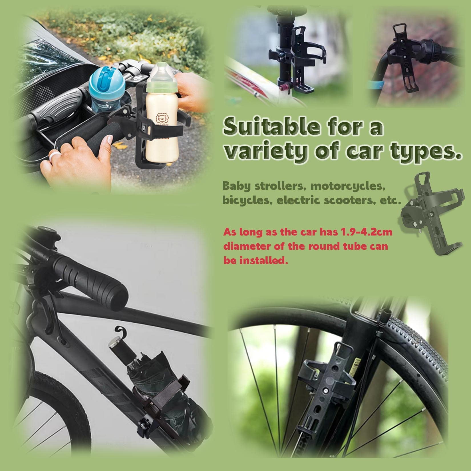 Scooter Cup Holder, Bike Bottle Holder 360 Degrees Rotation, Anti-Slip Fast Dismounting Accessories Cup Drink Holder Suitable for Electric Scooter Wheelchair Motorcycle Stroller