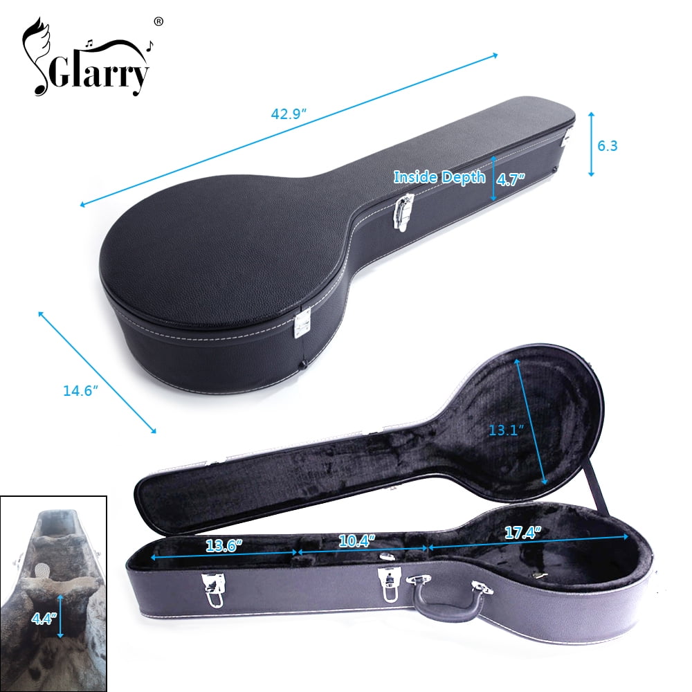 Kepooman 5-String 6-String Microgroove Pattern Leather Wood Banjos Case, Black