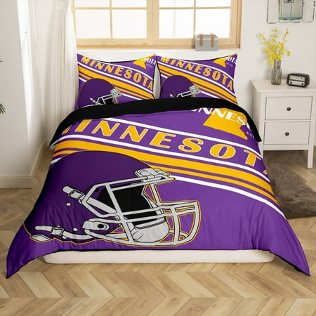 Erosebridal Ball Game Football Comforter Cover Twin Purple Golden Bedding Twin Size Sport Theme Decor(Minnesota) Reversible 2-Piece(No Comforter)