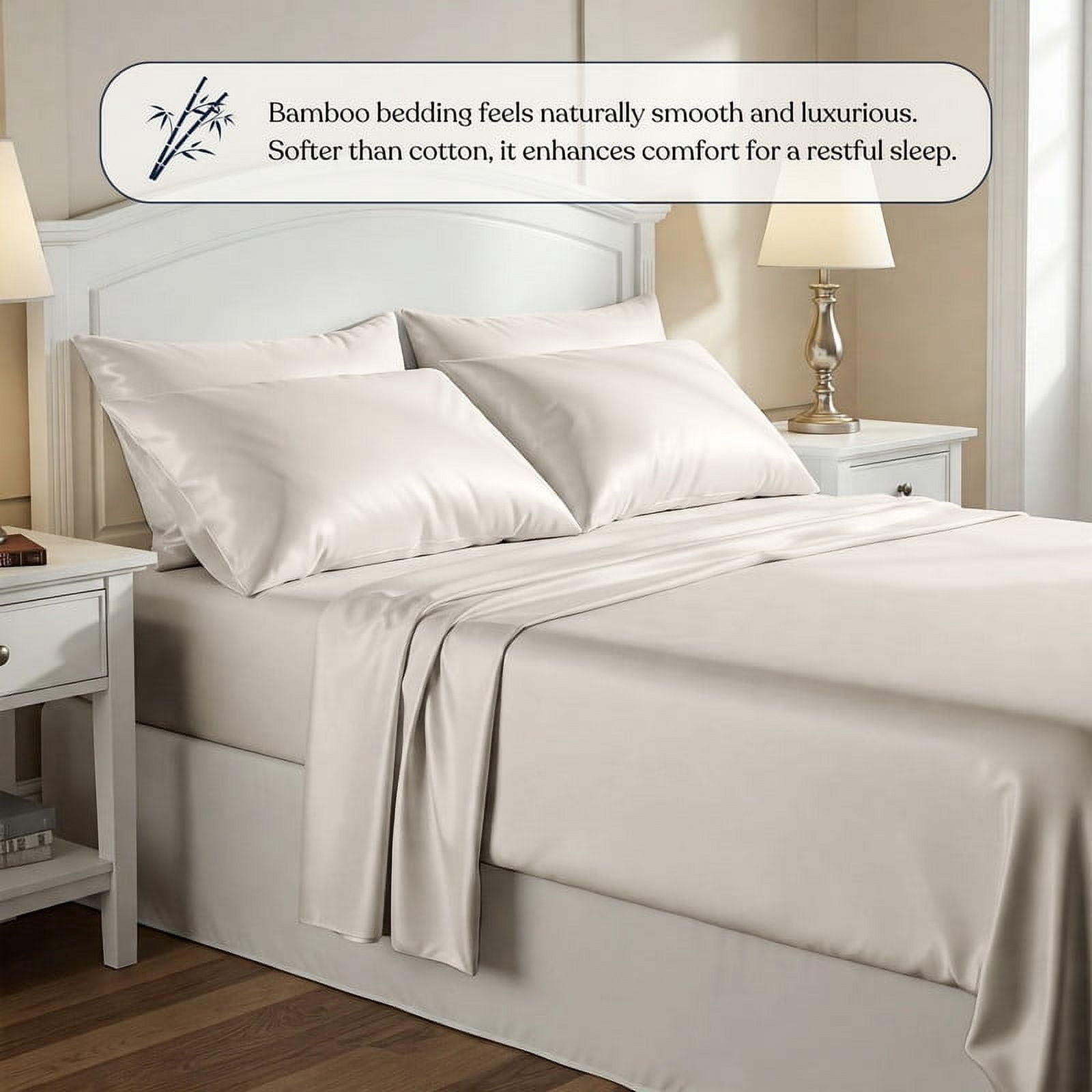 Delara Full Organic Bamboo Viscose Sheet & Duvet Cover Set Bundle – Ultra-Soft, Cooling Luxury Bedding for Hot Sleepers, Ivory