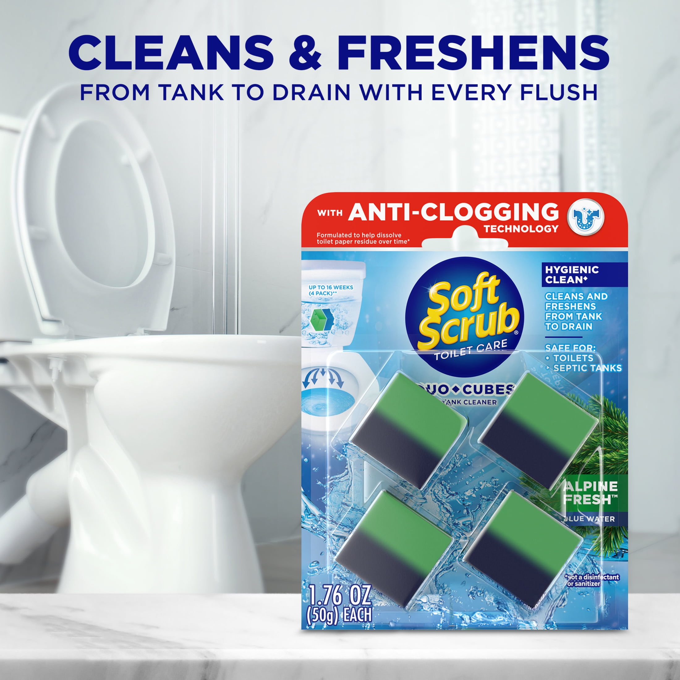 (7 pack) Soft Scrub In-Tank Toilet Cleaner Duo-Cubes, Alpine Fresh, 4Ct, Continuous Clean, Cleans&Freshens