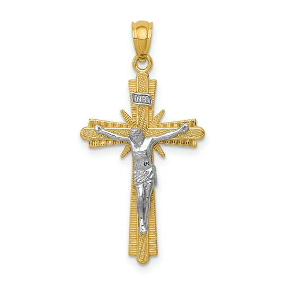 Finest Gold 14K Two-Tone Gold Polished Crucifix Pendant