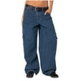 thumbnail image 2 of Jeans for Women Plus Size Wide Leg Jeans Baggy Cargo Jeans 90s Vintage Low Rise Denim Pants, 2 of 6