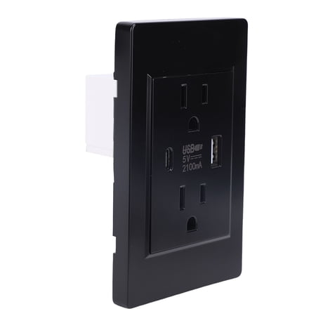 Riousery 15A Electrical Wall Outlet with USB and Type C Port, PC Flame Retardant Receptacle for Home and Office, Black US Plug (4.65 inches / 11.80 cm)