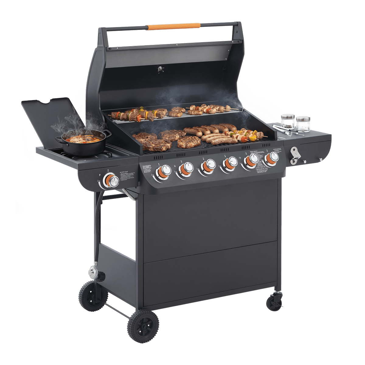 6-Burner Propane Gas Grill: 72000 BTU Power, 650 Sq.In Cooking Space, Side Burner, Cast Iron Grates for Outdoor Patio, Backyard Family Barbecues