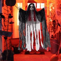 Motion-Sensor Hanging Ghost Doll with Witch Hat, Halloween Animated Scary Decoration for Indoor Outdoor Haunted House (Style C)