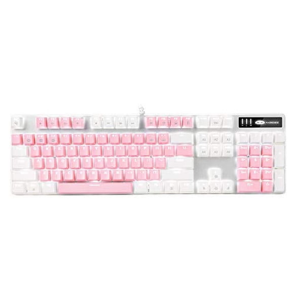 MageGee Mechanical Gaming Keyboard New Upgraded Blue Switch 104 Keys White Backlit Keyboards USB Wired Mechanical Computer Keyboard for Laptop Desktop PC Gamers(White & Pink)
