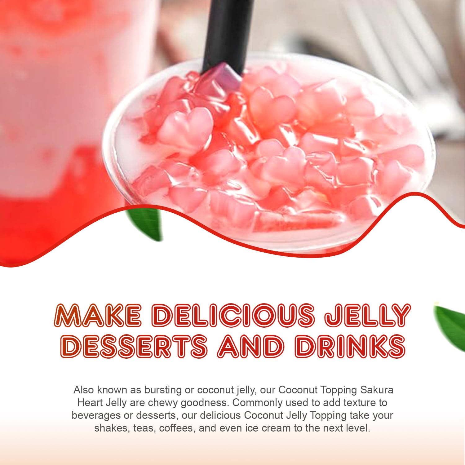 Fanale Coconut Jelly Topping nata de coco for Boba Tea | Ice Cream | Yogurt | Smoothie | Milk Tea | Desserts (Sakura Heart Shaped, 6.6 lb) | JEL030, pack of 4