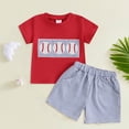 thumbnail image 2 of Splozh Dinosaur Clothes for Boys Kid Boys Summer Set Cute Printed Short Sleeve T Shirt Plaid Shorts Two Piece Set Red,4-5 Years, 2 of 3