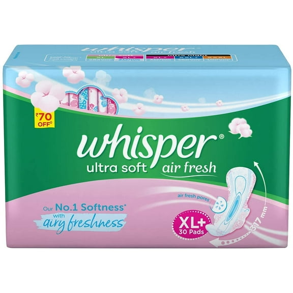 Whisper Ultra Soft Sanitary Pads for Women- 30 Pieces (XL Plus)