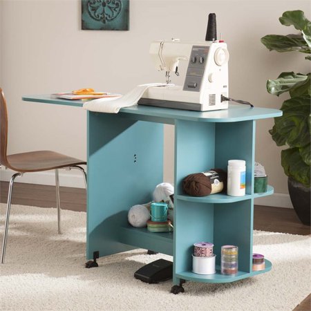 Bowery Hill Mobile Sewing And Craft Table In Turquoise Sewing And Craft Table In Turquoise
