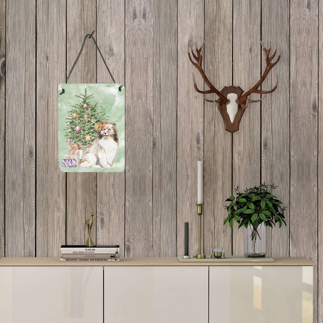 Carolines Treasures CK8247DS1216 Sheltie Christmas Presents and Tree Wall or Door Hanging Prints 12x16 multicolor