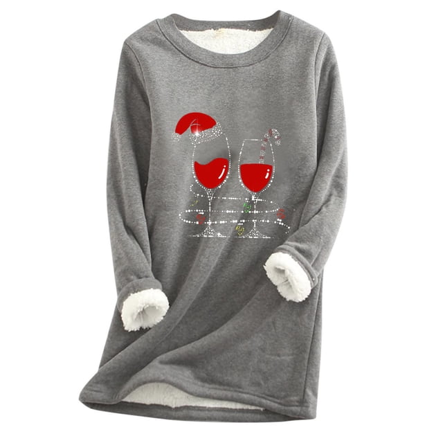 Birdeem Mode Femme Impression de Noël Manches Régulières Hiver Ample Vacances Décontracté Col Rond Chemise Hauts