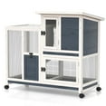 thumbnail image 3 of Rabbit Cage Indoor & Outdoor Rabbit Hutch Weatherproof Bunny Guinea Pig  Chicken Coop w/ Wheel & Tray, Blue, 3 of 8