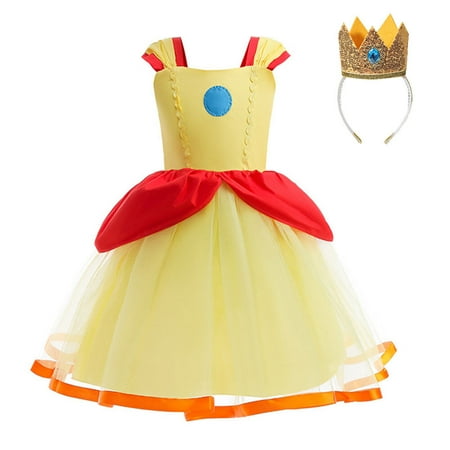 

SUEE Princess Peach Costume Dress for Toddler Girls Super Brothers Halloween Birthday Party Fancy Outfits