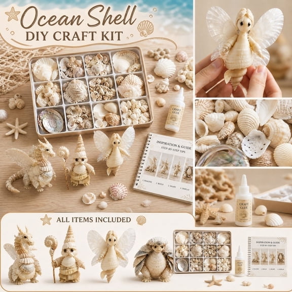 Arts and Crafts Kit Seashells for Crafts Fairy Garden Supplies for Home and Party Decor Diy Coastal Craft Set for Adults 8X6X2 Inch
