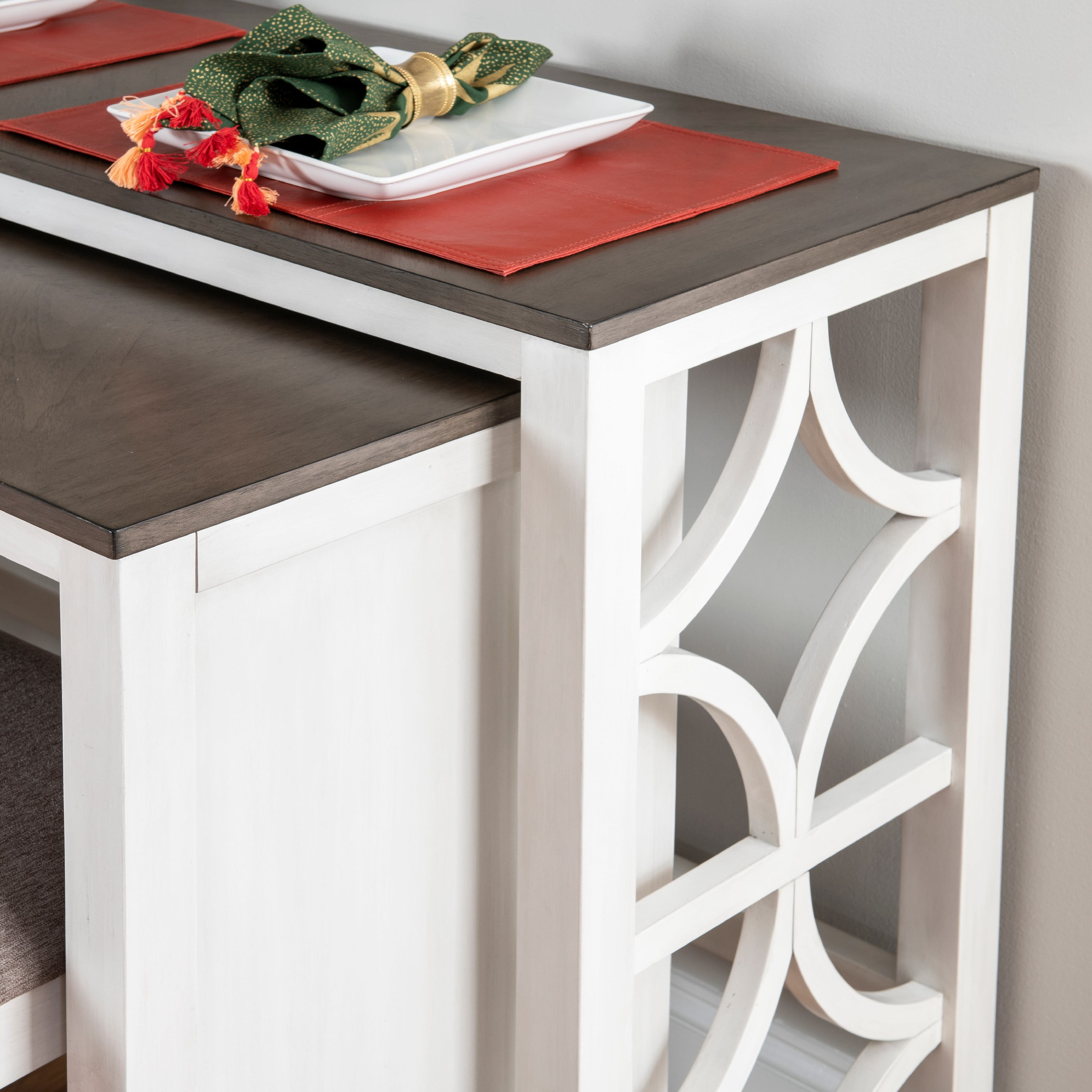 Powell Malfoy 5-Piece Nesting Console Table Set with 3 Stools, Antique White