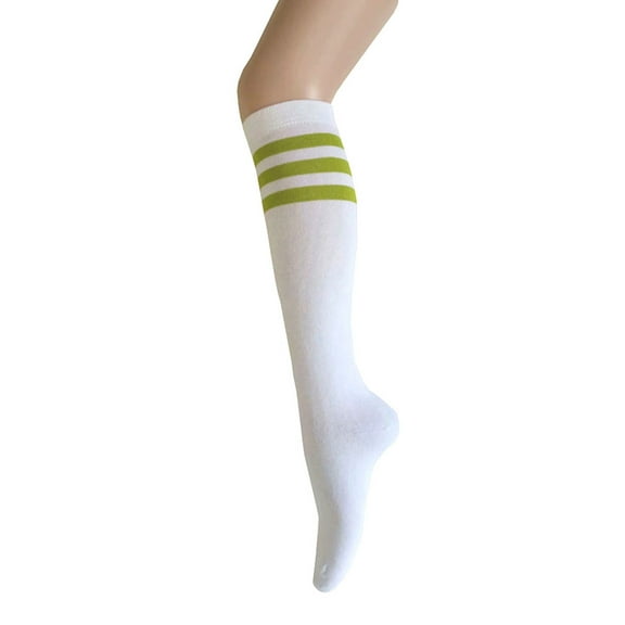 Women and Girls White with Lime Green Color Tube Knee High Socks