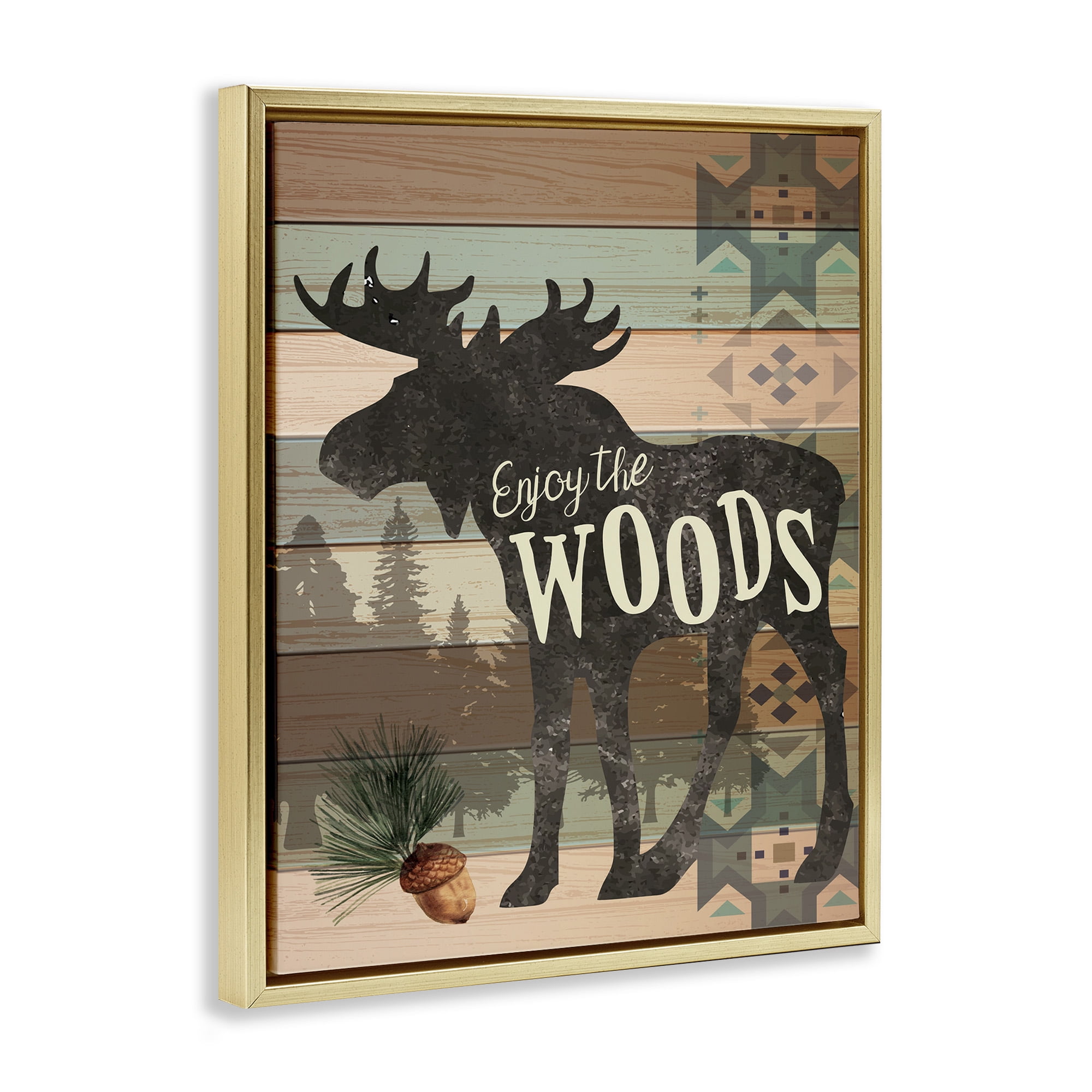 Stupell Enjoy The Wood Patterned Moose Animals & Insects Painting Gold Floater Framed Art Print Wall Art
