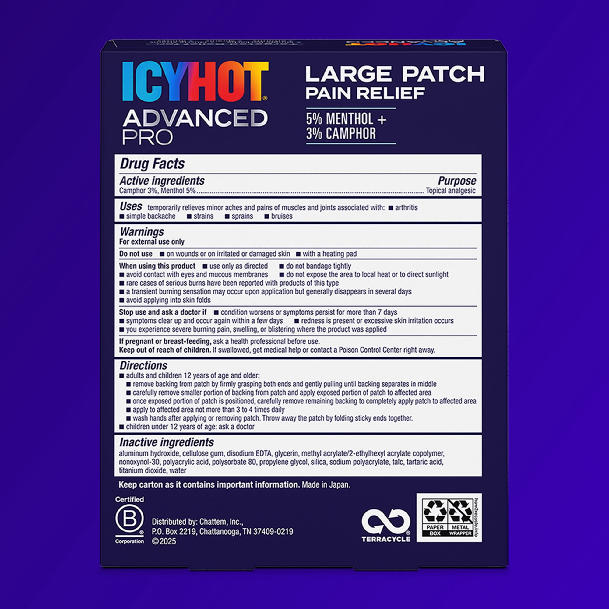 Icy Hot Advanced PRO Pain Relief Patches, Extra Strength With Menthol 5% and Camphor 3%, Fabric Patch for Backaches, Neck, Shoulder, Knee, Elbow, Ankle and Leg, Muscle Strains and Arthritis, 5 ct.
