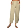 thumbnail image 1 of Pantalones mezclilla Gibobby mujer largos de cintura elástica con bolsillos sueltos caqui L, 1 of 5