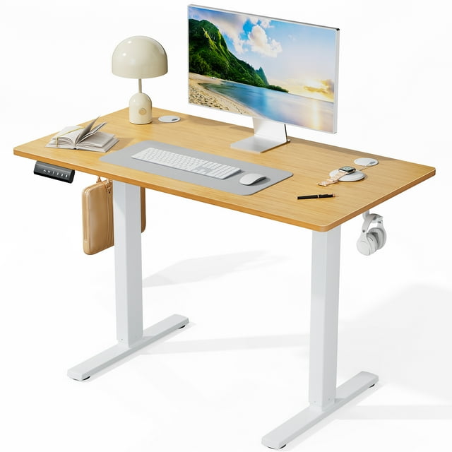 EDX Electric Adjustable Height Sit Standing Desk, 40 x 24 inch Splice Board for Home Office, Oak
