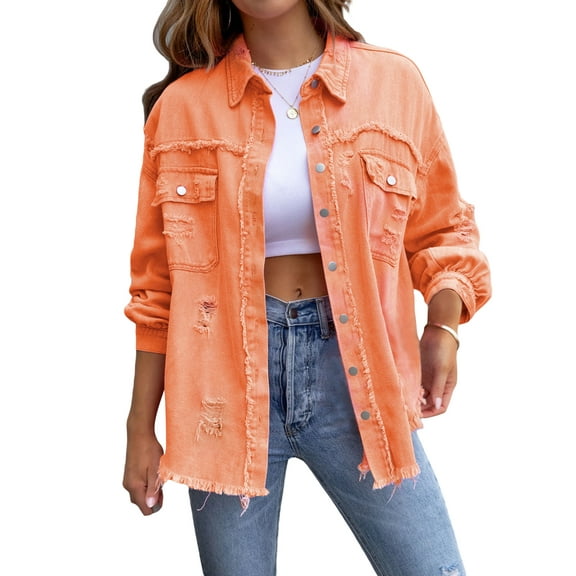 Women's Basic Button Down Stretch Fitted Long Sleeves Denim Jean Jacket