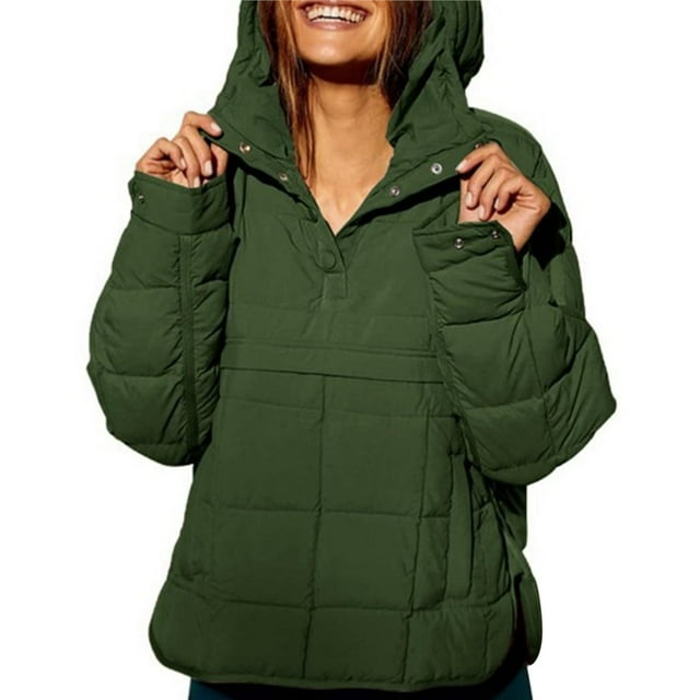Chaqueta Acolchada Oversize para Mujer, Estilo Dolman, con Capucha, Larga, Cálida y Estilo Top Verde S