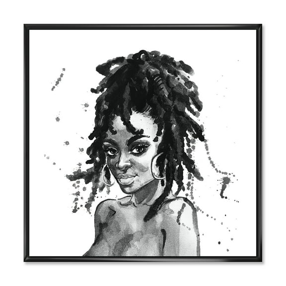 Designart 'Black and White Portrait of African American Woman II' Modern Framed Canvas Wall Art Print