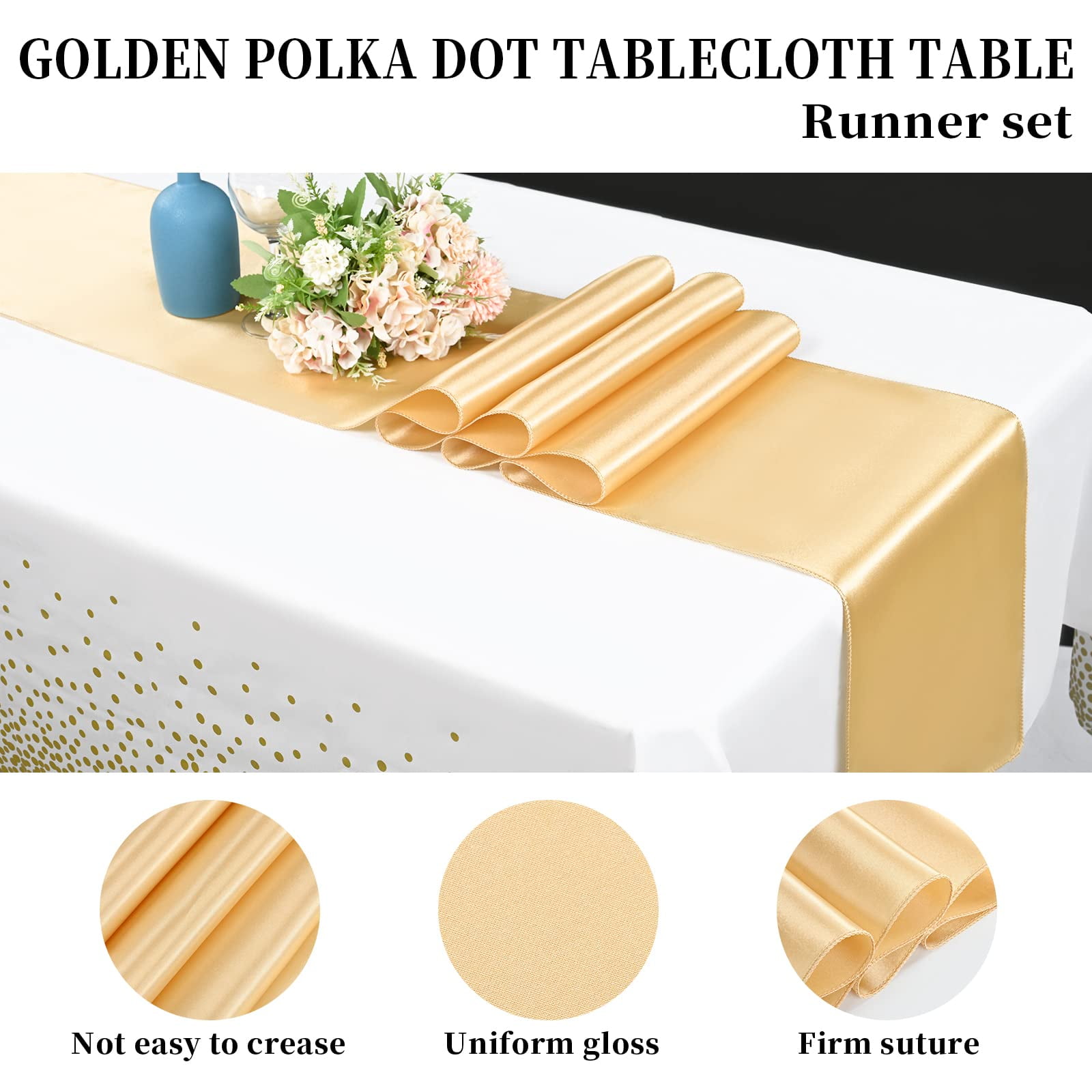 Solid Gold Table Runner Washable Linen Stain Proof Satin Runner30 275cm
