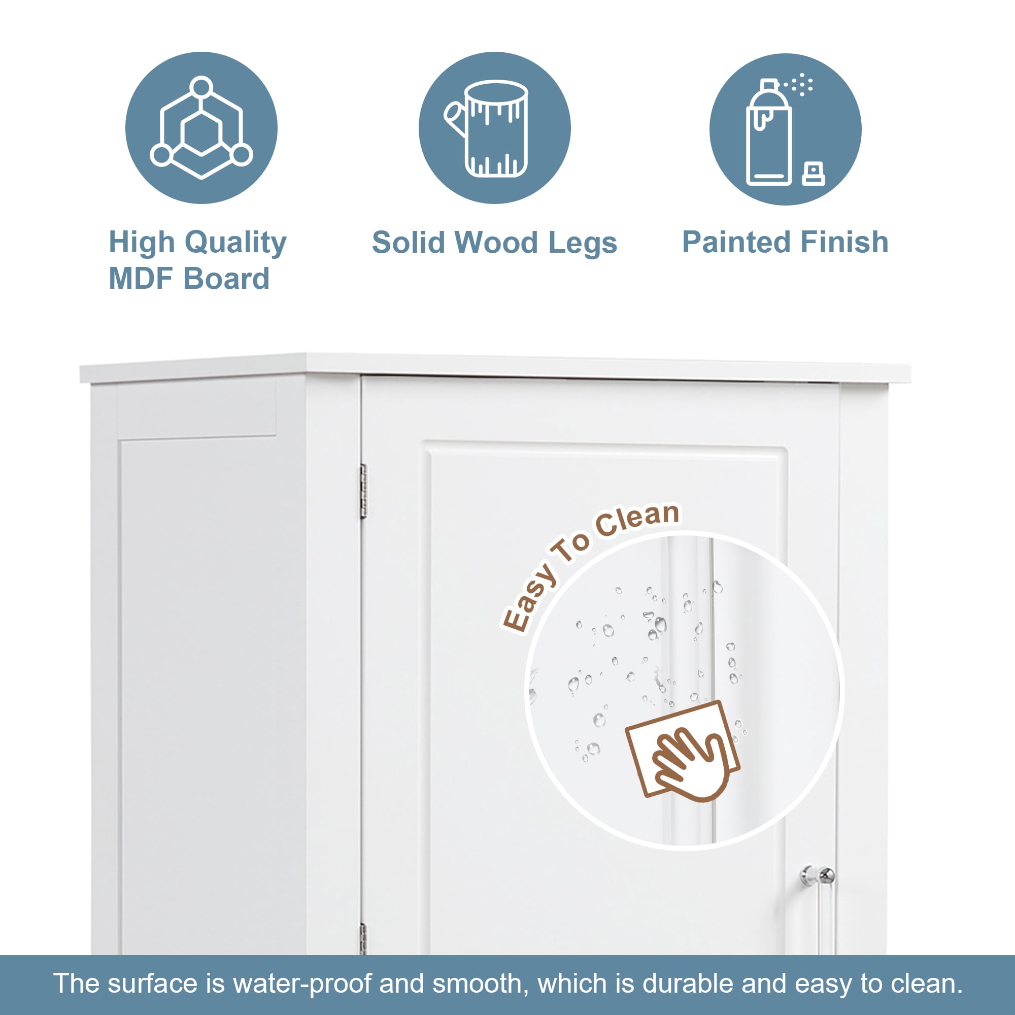 EUROCO 61.4'' Tall Bathroom Storage Cabinet, MDF Board Floor Storage Cabinet with Door, 2 Drawers and Adjustable Shelf, Freestanding Cabinet with Painted Finish for Bathroom, Living Room, White