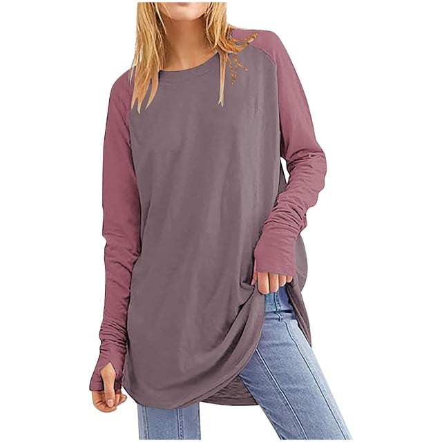 Tawop T-Shirts pour Femmes Hauts Col Rond Manches Longues Raglan Gris TG