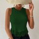 thumbnail image 2 of Mujeres Top sin mangas cuello redondo blusa frente borla empalme corto Top blusa de color puro, 2 of 5