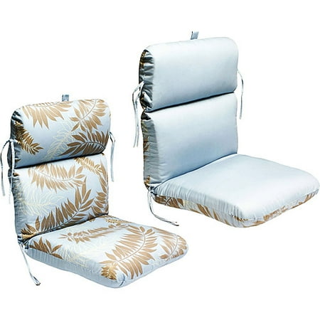 Universal Outdoor Reversible Chair Cushion, Slate Blue and Brown Leaf Print