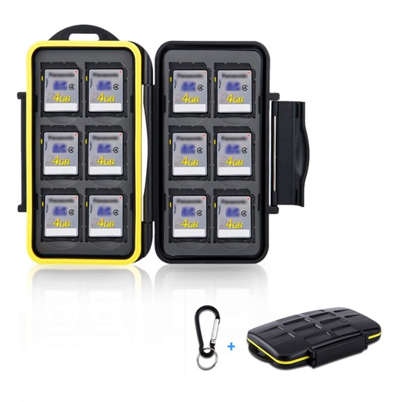 12 Slots SD Card Case Holder, SD Card Holder SD Card Organizer SD Card Storage Water-Resistant Anti-Shock SD/SDHC/SDXC Card Holder Storage with Carabiner