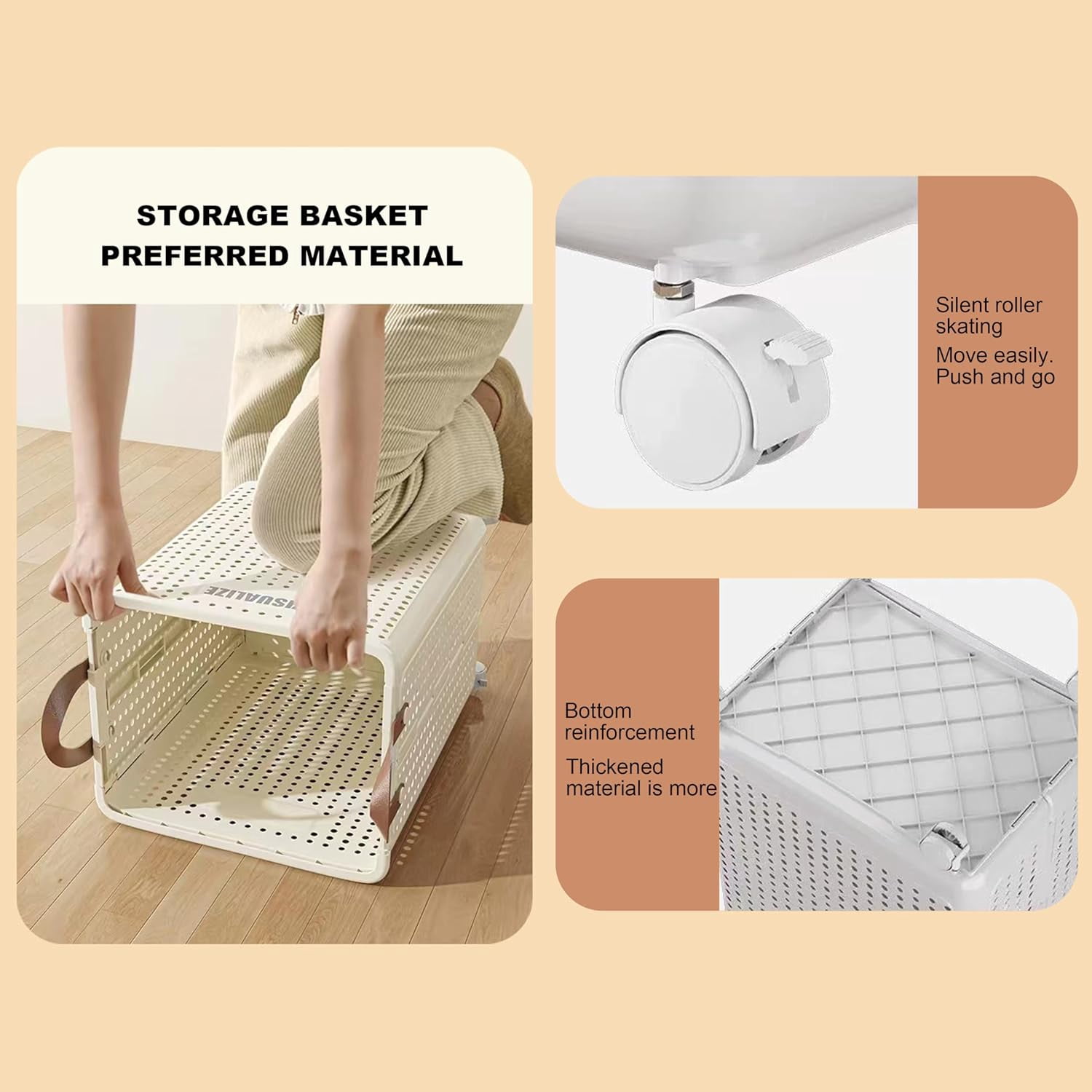 XZKING 50L Foldable Laundry Hamper Rolling Laundry Basket Cart with Wheels Collapsible