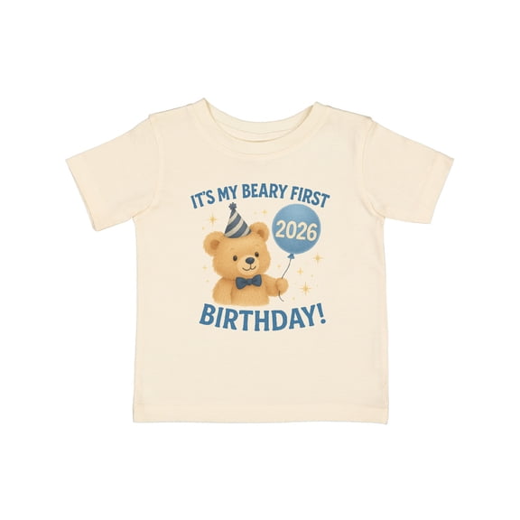 Inktastic Beary First Birthday 2026 Teddy Bear Boys or Girls Baby T-Shirt