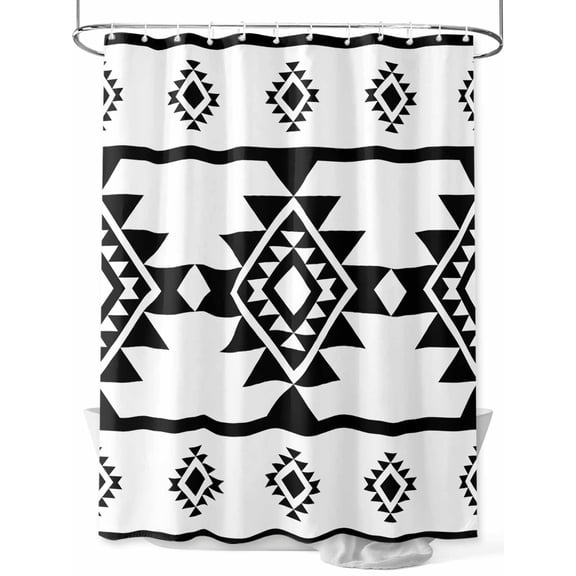 Fsddascl White Black Boho Shower Curtain Set - 54" x 78" Washable Bathtub Curtain with 12 Hooks, Southwest Ethnic Abstract Geometric Waterproof Fabric Stall Shower Curtains for Bathroom/Bathtub