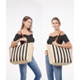 thumbnail image 5 of Large Capacity Beach Bags for Women Portable Durable Linen Beach Tote Shoulder Bags Vintage Striped Woven Straw Handbag With Zipper Inner Pockets PU handle For Mom Female Sister Wife Girlfriend Gift, 5 of 8