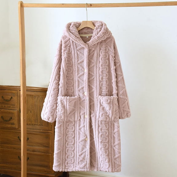 Blmnix Flannel Nightgowns Moo Moos for Women Nightgown Nightgowns Moomoo Nightgowns Nightshirt Long Sleeve Pink Below-the-Knee Hooded Bamboo Nightgowns for Women,M
