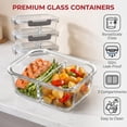 thumbnail image 2 of 5 Pack 36 OZ Glass Food Storage Containers with Lids, 2 Compartment Glass Airtight Meal Prep Containers Oven & Freezer Safe, Leak Proof - Grey, 2 of 9
