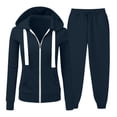 thumbnail image 2 of Sweatsuits for Women 2pcs Outfits Relaxed Fit Zip Up Hooded Jackets Casual Drawstring Waist Jogger Pants Fall Winter Workout Sets Navy L, 2 of 9