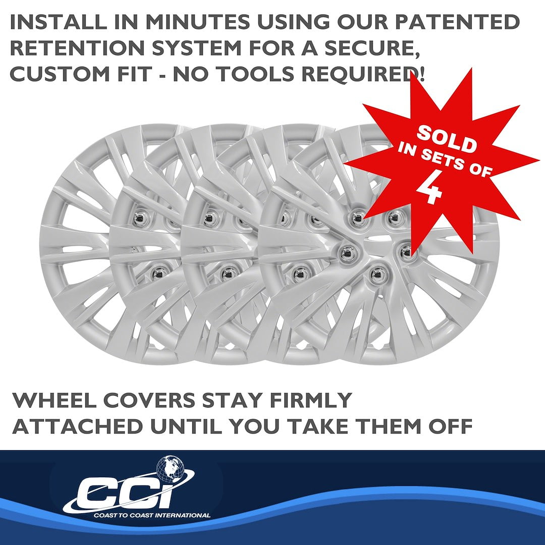 Coast to Coast International 15" Wheel Covers Plastic Gloss Painted Silver, 4 Pack