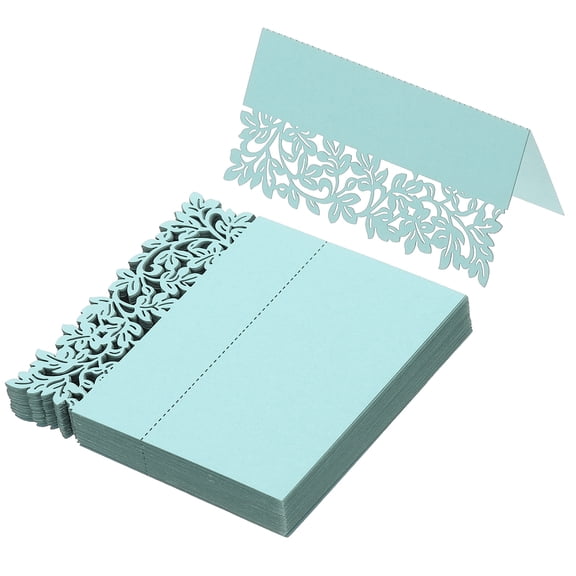 Uxcell 50Pcs Wedding Place Cards, Laser Cut Leaves Table Place Cards Folded Tent Cards Name Card, Light Blue