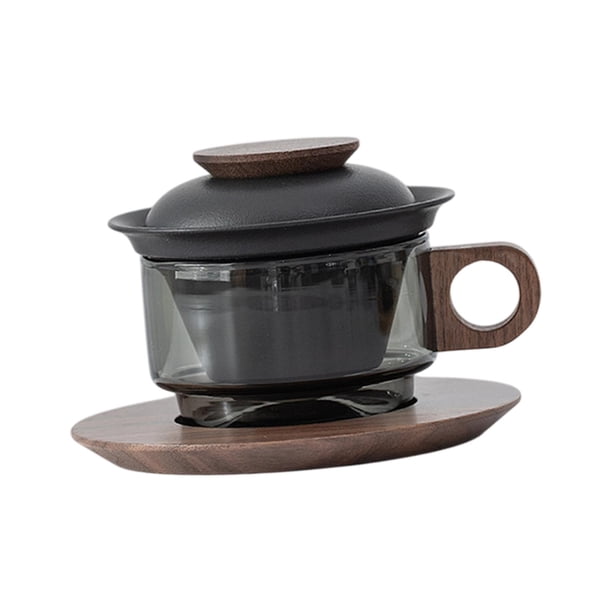 Tazas de con té de té de vidrio de vidrio de vidrio separación de agua de té taza de café juego para el regalo de inauguración de la casa de negro y nogal