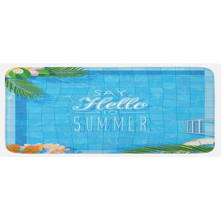 

Saying Kitchen Mat Say Hello to the Summer Slogan on a Pool with Ladder Flip Flops and Flowers Design Plush Decorative Kitchen Mat with Non Slip Backing 47 X 19 Multicolor by Ambesonne