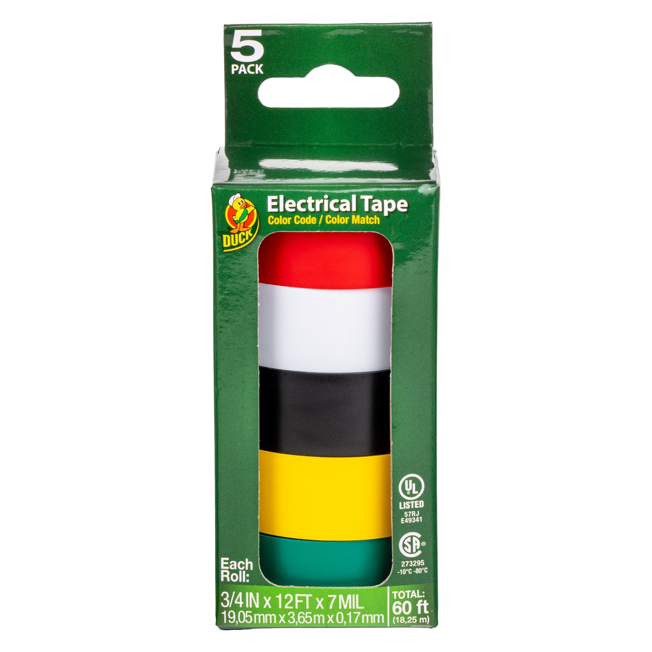 Duck .75 in. x 12 ft. x 7 mil. Color Coding Electrical Tape, Multi-Color, 5 Pack
