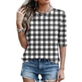 thumbnail image 4 of Domzest Womens Plaid Half Sleeve Tops Crew Neck Elbow Length Loose Fit Shirts Dressy Casual Summer Fall Lightweight Basic Blouse Black L, 4 of 6