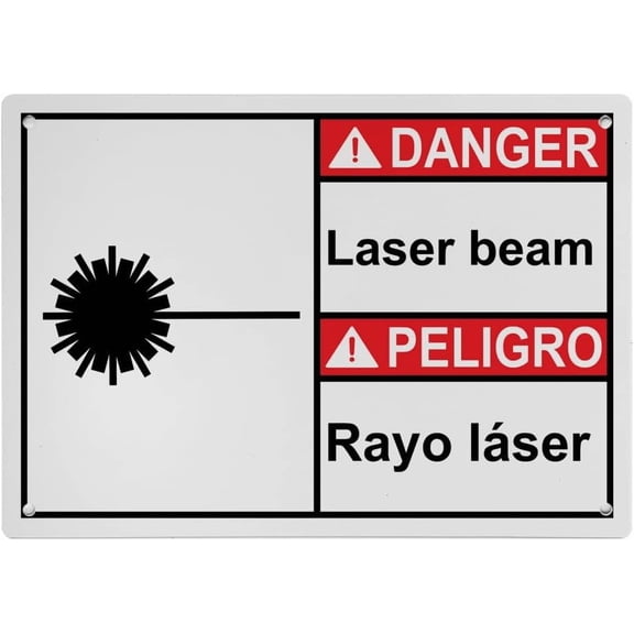 Industrial Caution Sign Laser Sign (Laser beam - Rayo lser) 8 in" x 12 in" UV Resistant Indoor Outdoor Workplace Industrial Caution Danger Warning SIgn