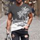 thumbnail image 2 of Camisetas de Manga Larga para Hombres Imprimir Fallow Cuello Redondo Camiseta, Moda Casual Manga Corta Mezcla de Algodón/Lino, 2 of 9